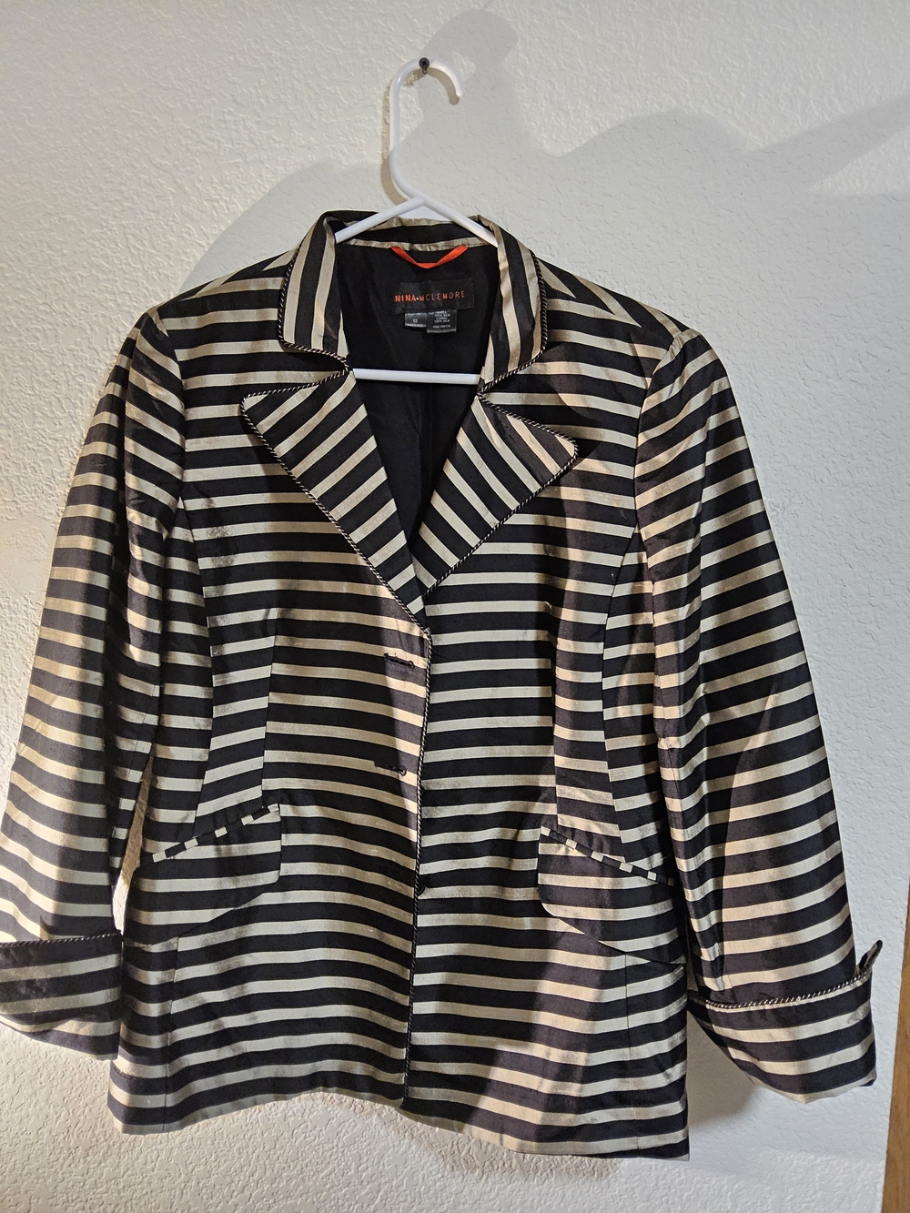 Nina Mclemore  Black and Silver Striped Blazer Jacket